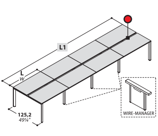 5th Element стол с центральным жёлобом и открытой центральной опорой (1 секция 120) 480*125.2*72.8
